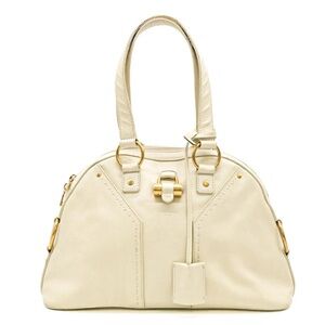 Saint Laurent Cream Shoulder Bag with Gold Details